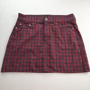 American Eagle Womens Hi-Rise Mini Skirt Size 4 Red Blue Plaid Preppy Micro